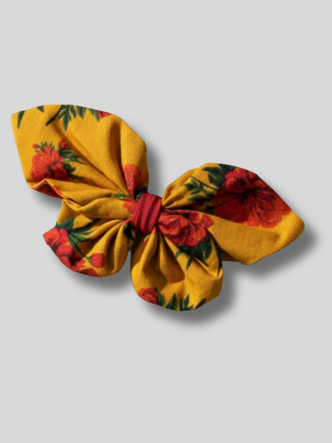 Lil Drama Vibrant Mustard Yellow and Red Rose Fabric Hair Clip - Yellow