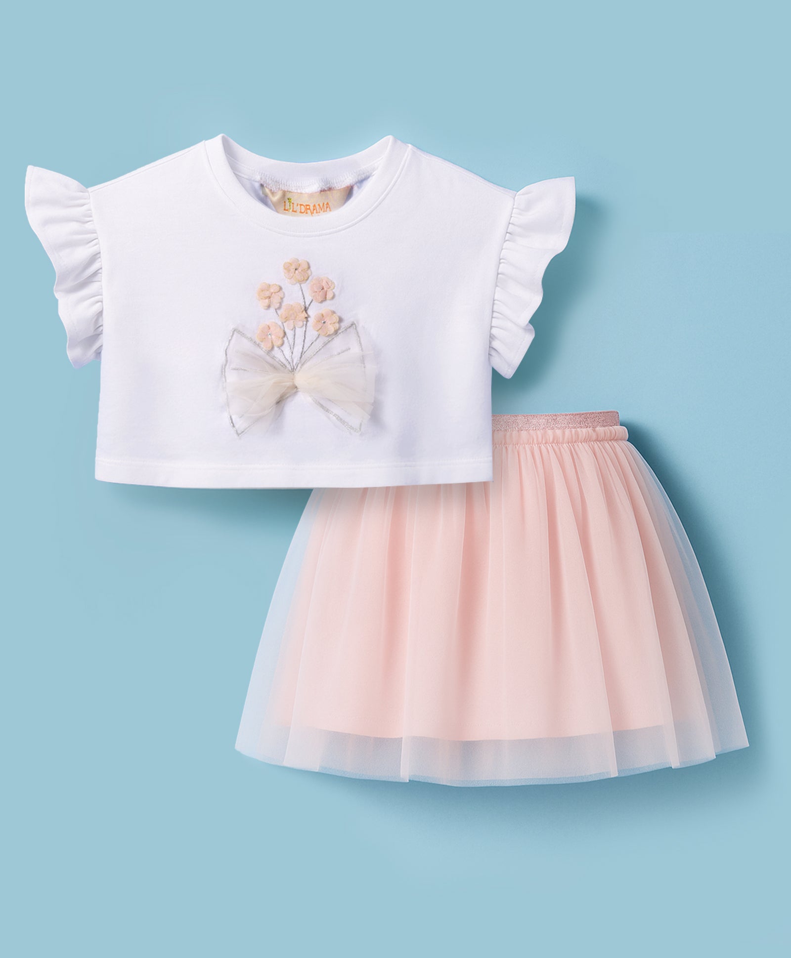 Paris Night White T-shirt with Pink Skirt Set For Girls