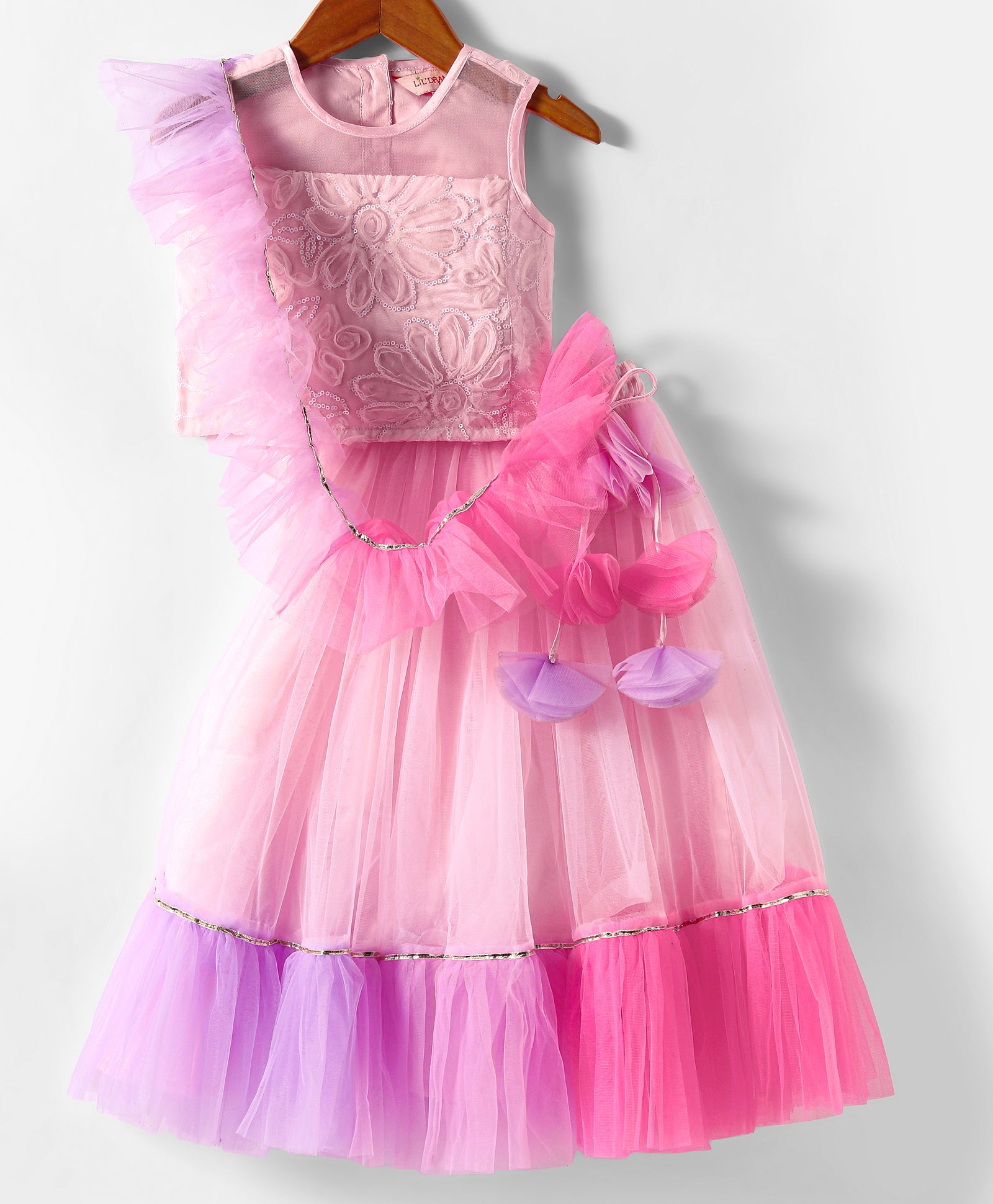 Girls embroidered choli, ghaghra & dupatta set