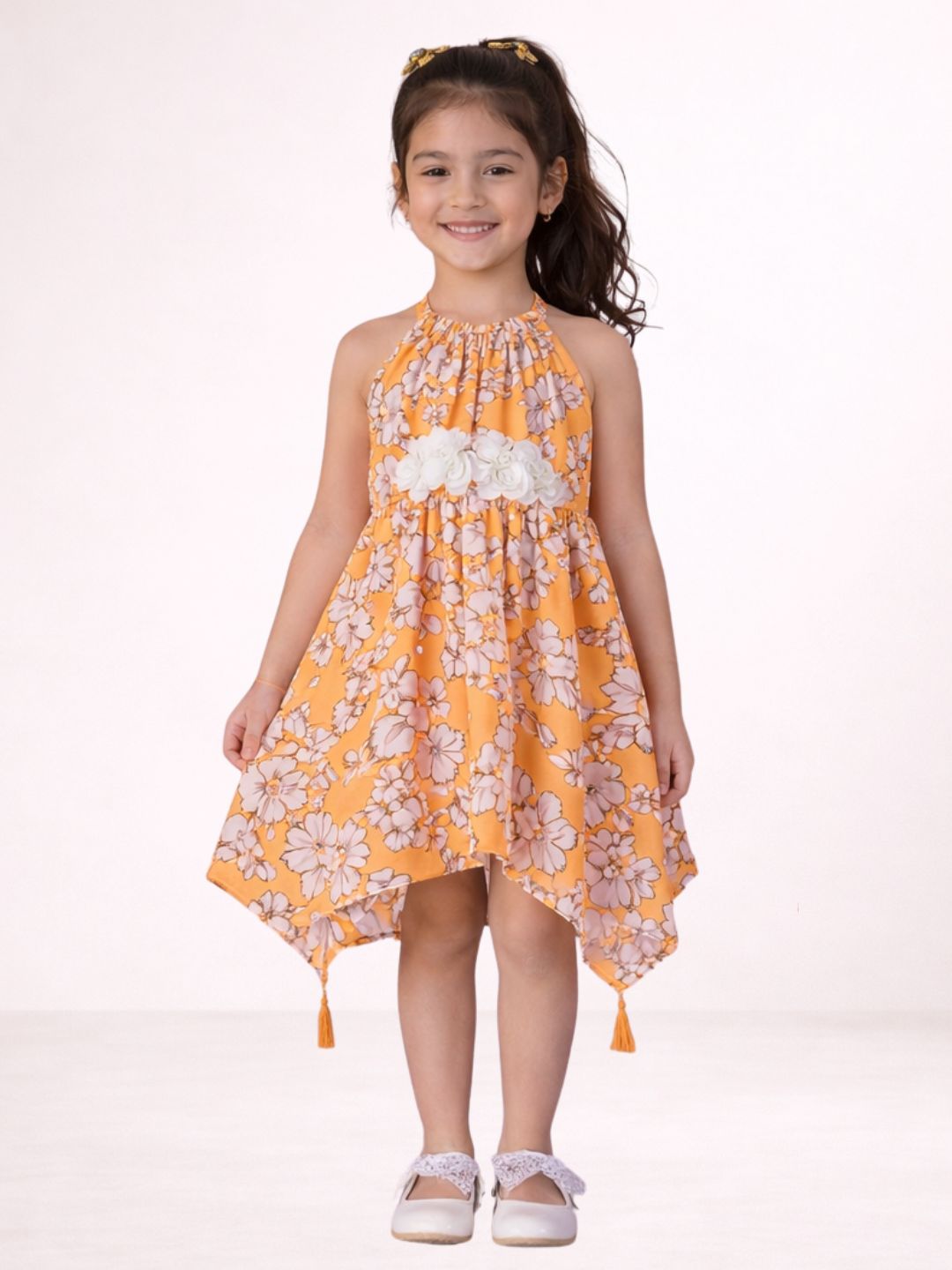 Petal Play Girls Mustard Cotton Dress