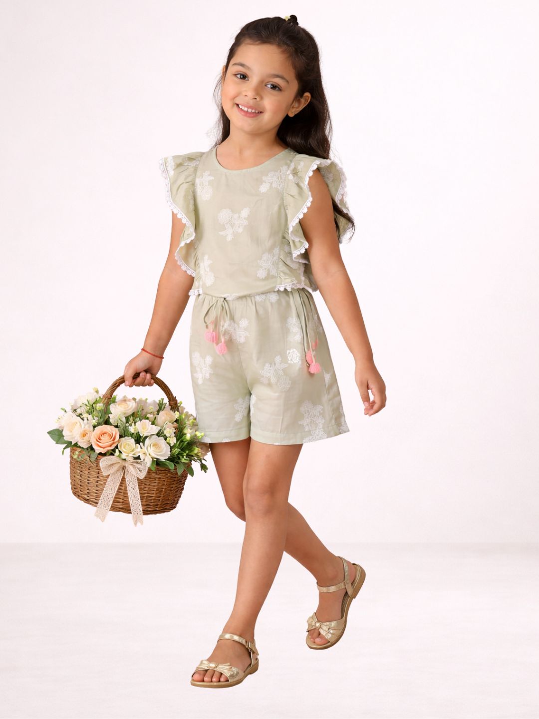 Petal Play Girls Green Jumpsuit