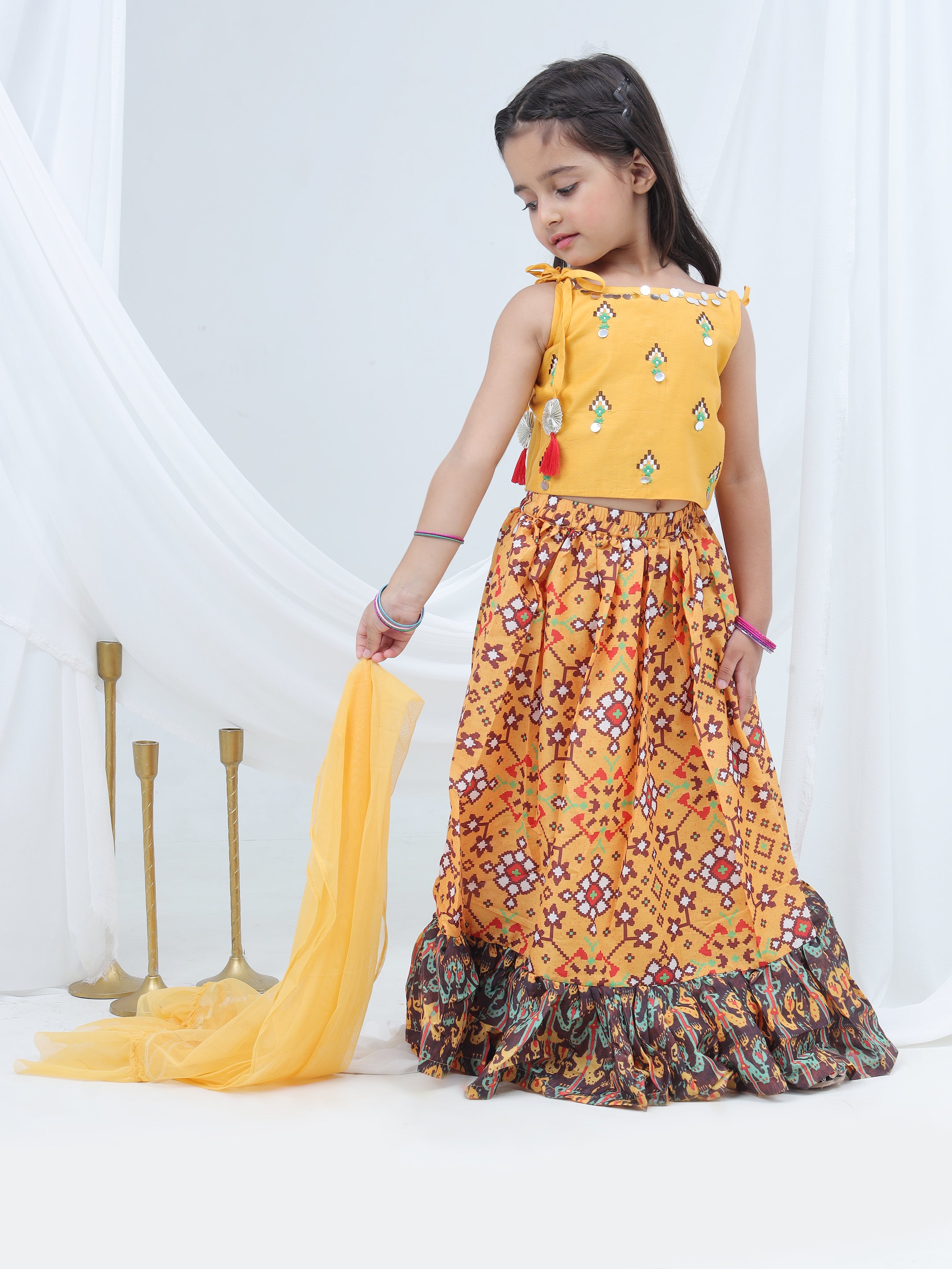 Girls Lehenga with embroidered Chanderi Silk Top