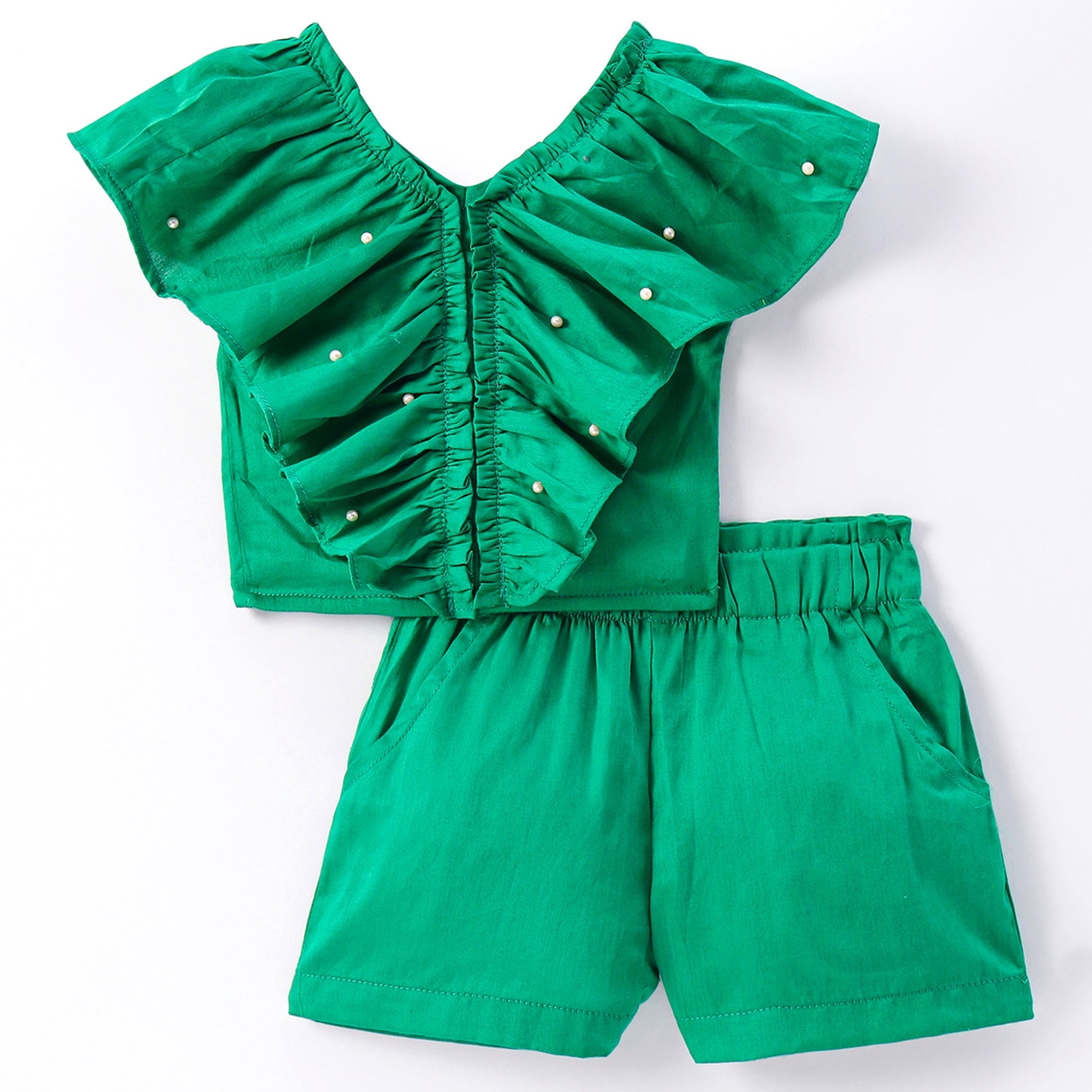 Girls Stylish and Trendy Cotton satin Ruffle Top with Shorts