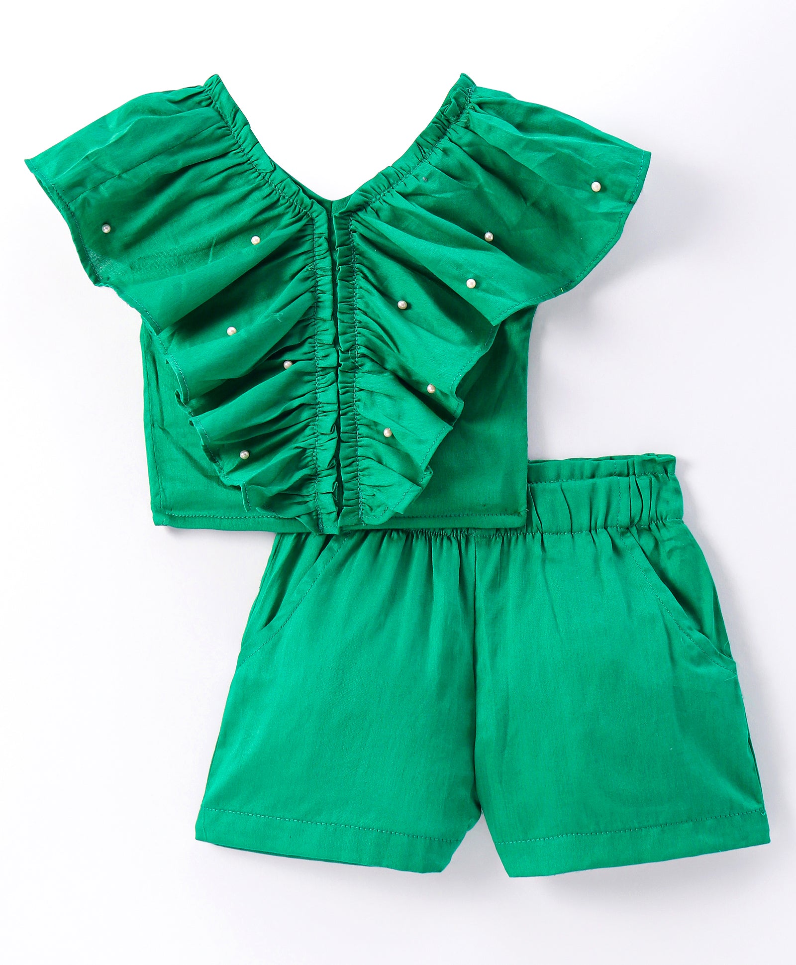Girls Stylish and Trendy Cotton satin Ruffle Top with Shorts
