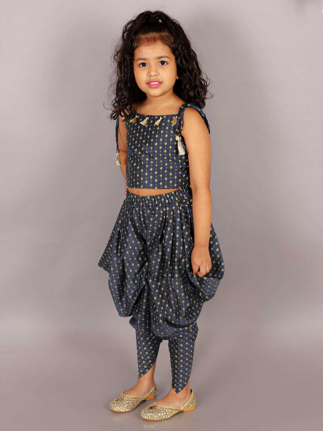 Fusion Fair Girls Navy Crop Top with Dhoti Girls Co-ordinate set