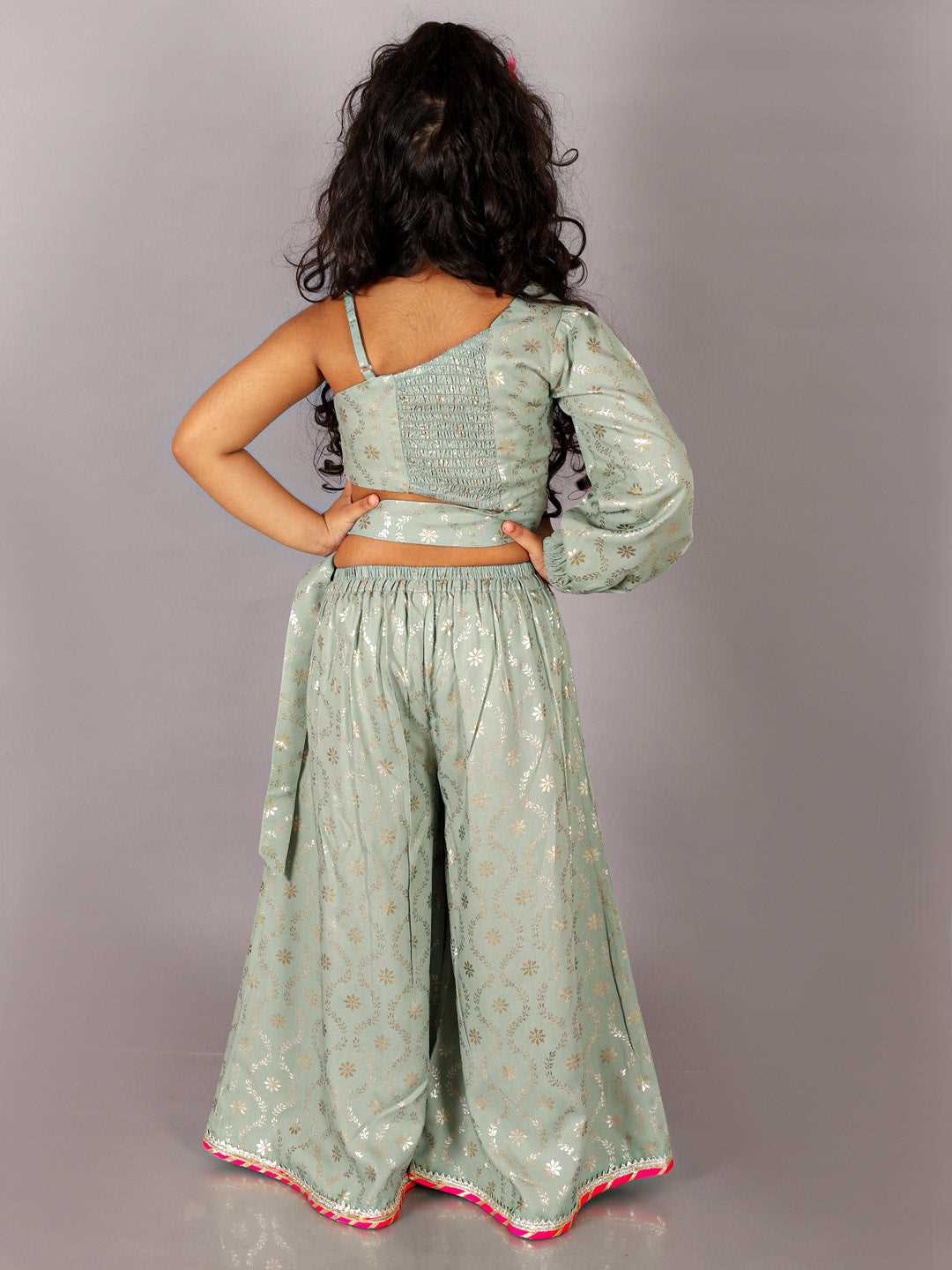 Fusion Fair Girls Green Crop Top with Palazzo Girls Co-ordinate set