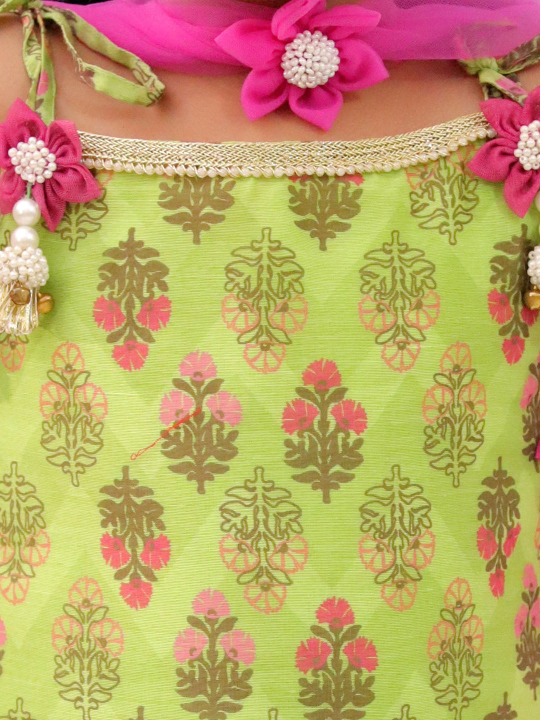 Mishti Green Kurta Sharara with Pink Dupatta Set For Girls