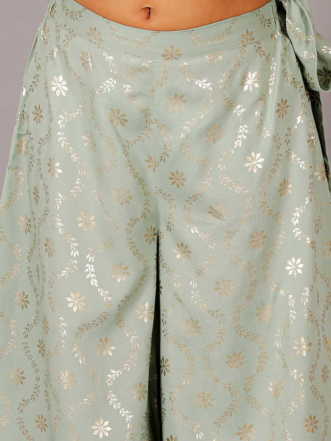 Fusion Fair Girls Green Crop Top with Palazzo Girls Co-ordinate set