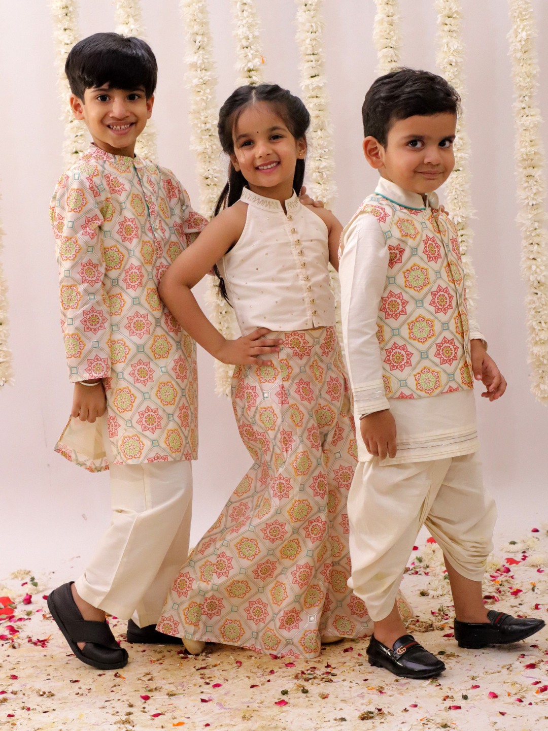 Mishti Off White Top and Pant Set For Girls