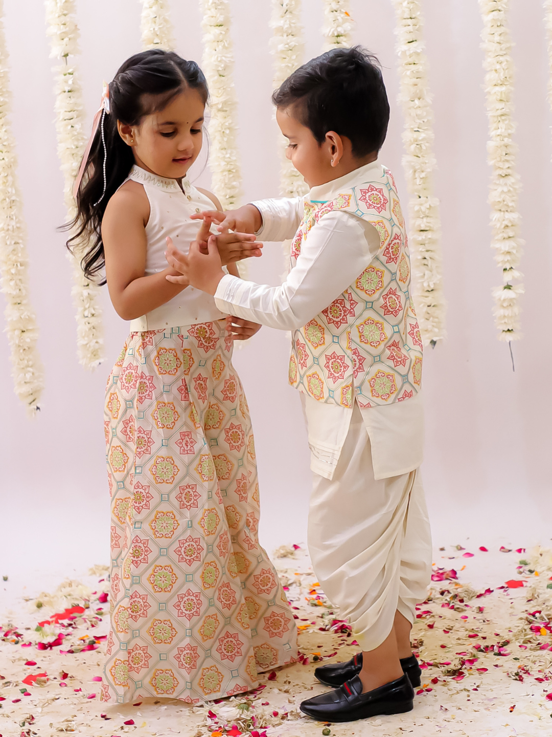 Mishti White Kurta Dhoti and Jacket For Boys