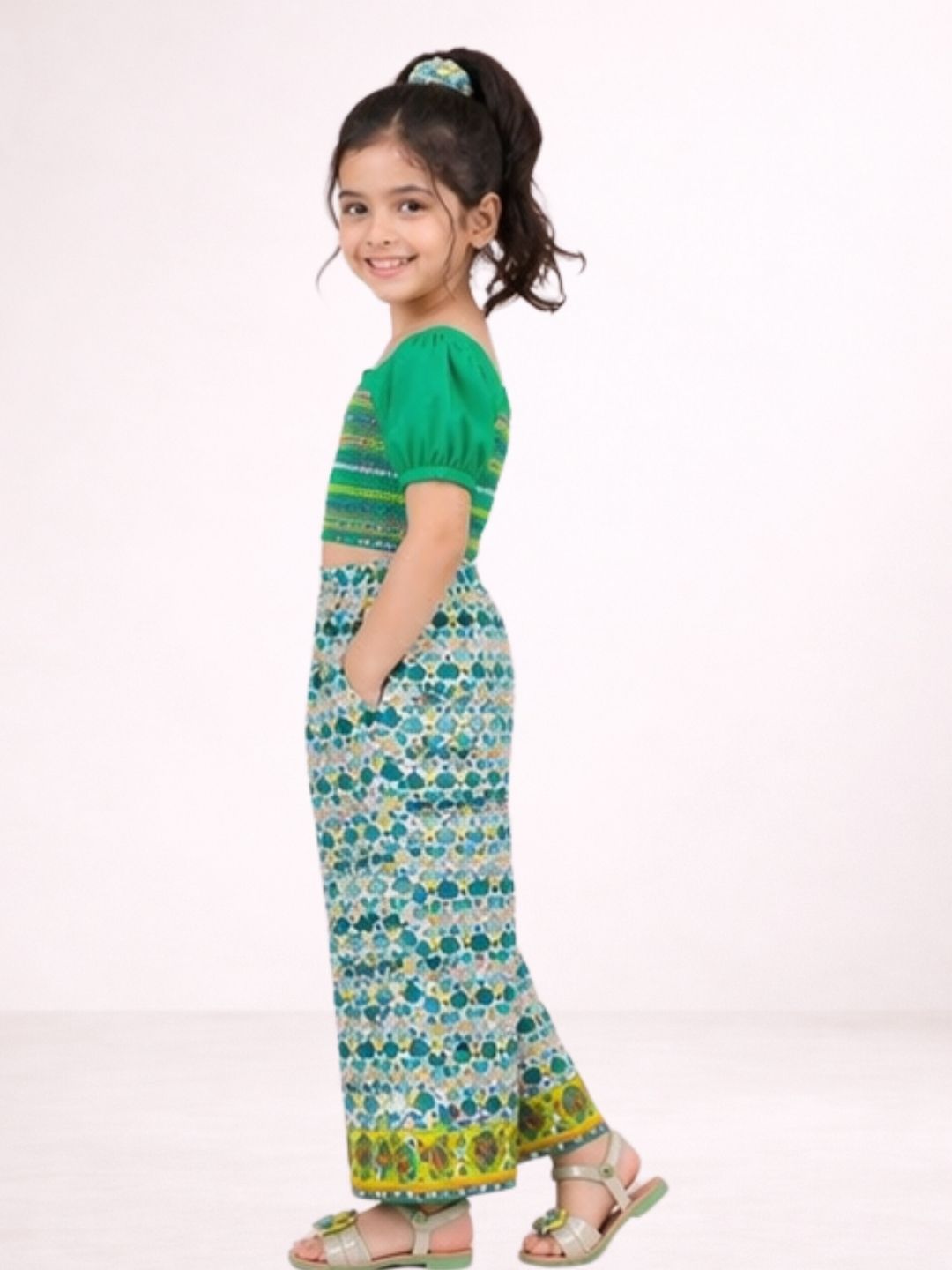 Petal Play Girls Green Top and Pant Set