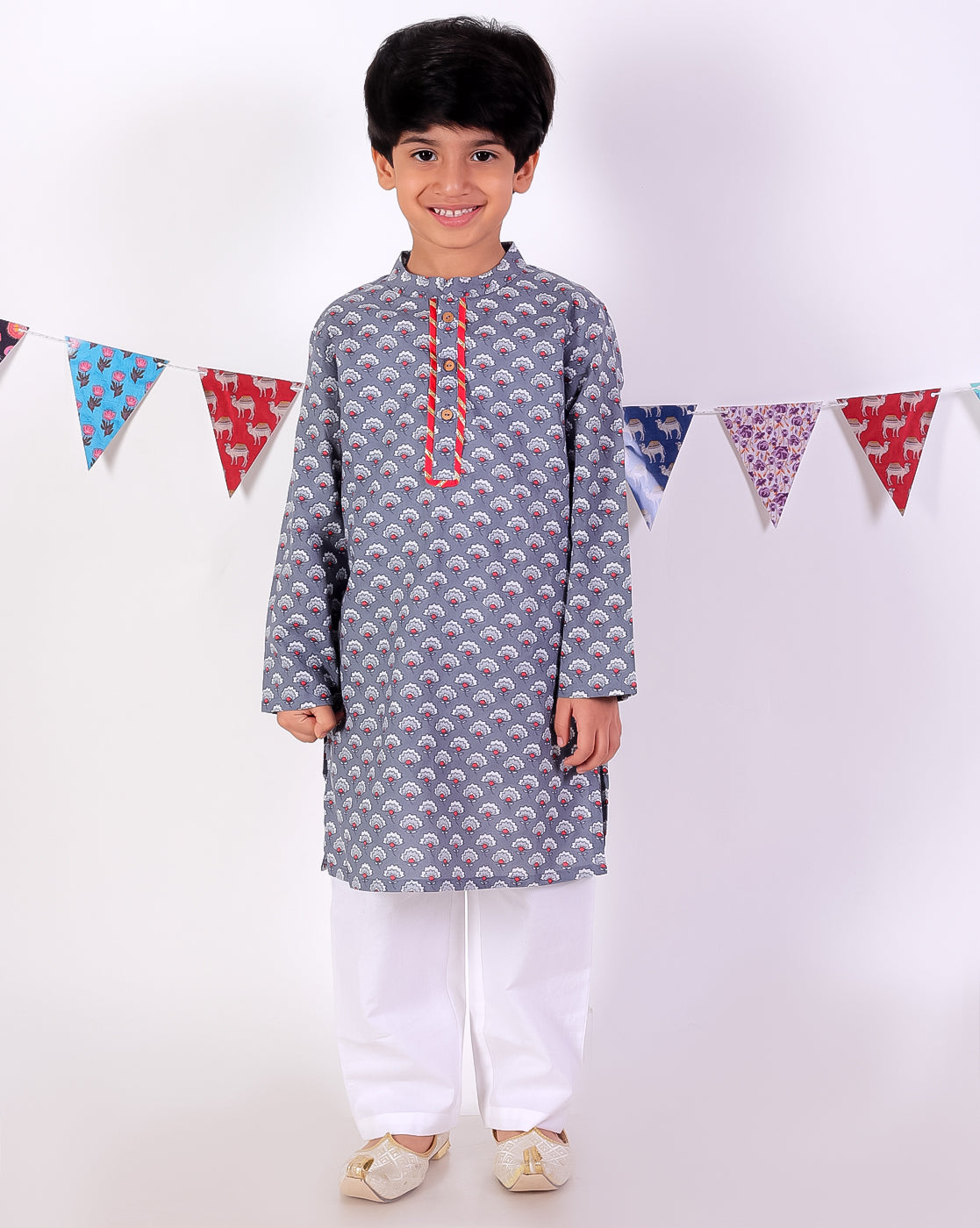 Jaipur Boys Grey Kurta and Pyjama Ethnic Set