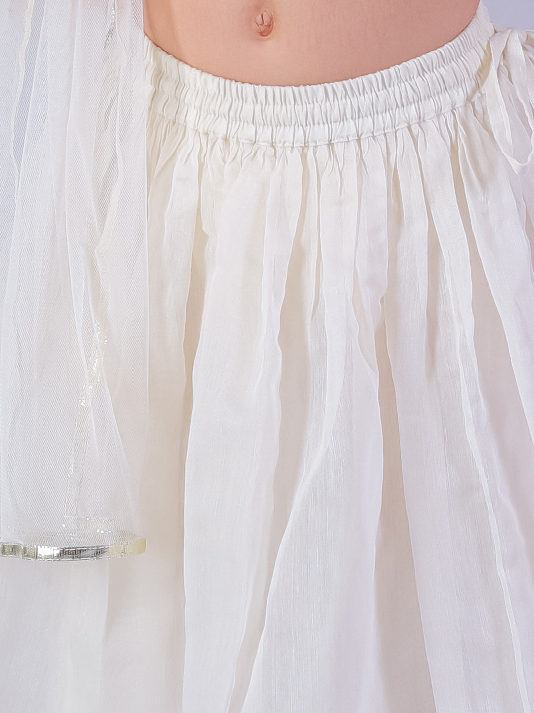 Marigold Magic Girls White Lehanga and Yellow Choli with Dupatta Ethnic Set