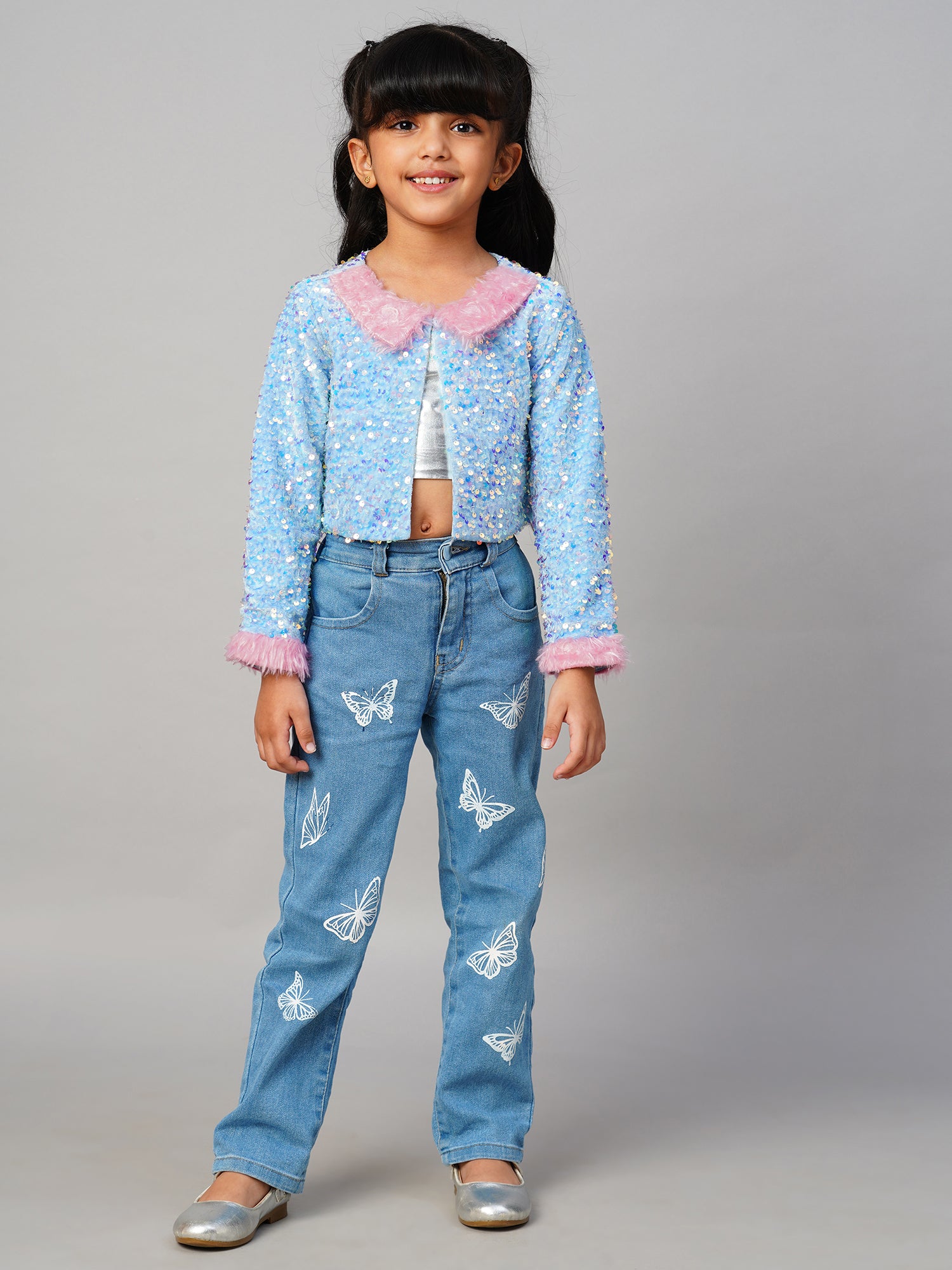 Razzle Dazzle Girls Sequins Blue Party Jacket