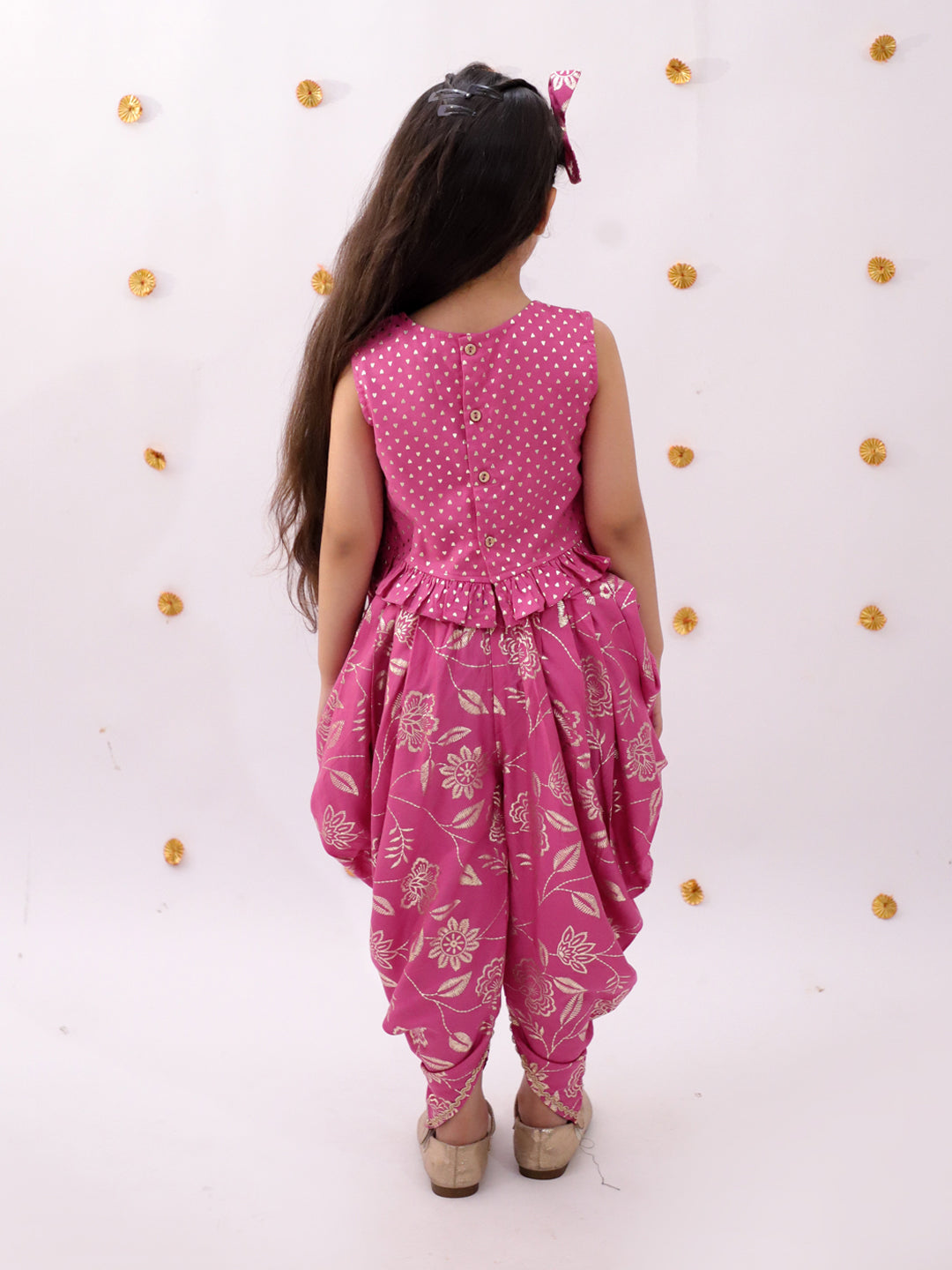 Khilkhilahat Pink Top and Dhoti Set For Girls