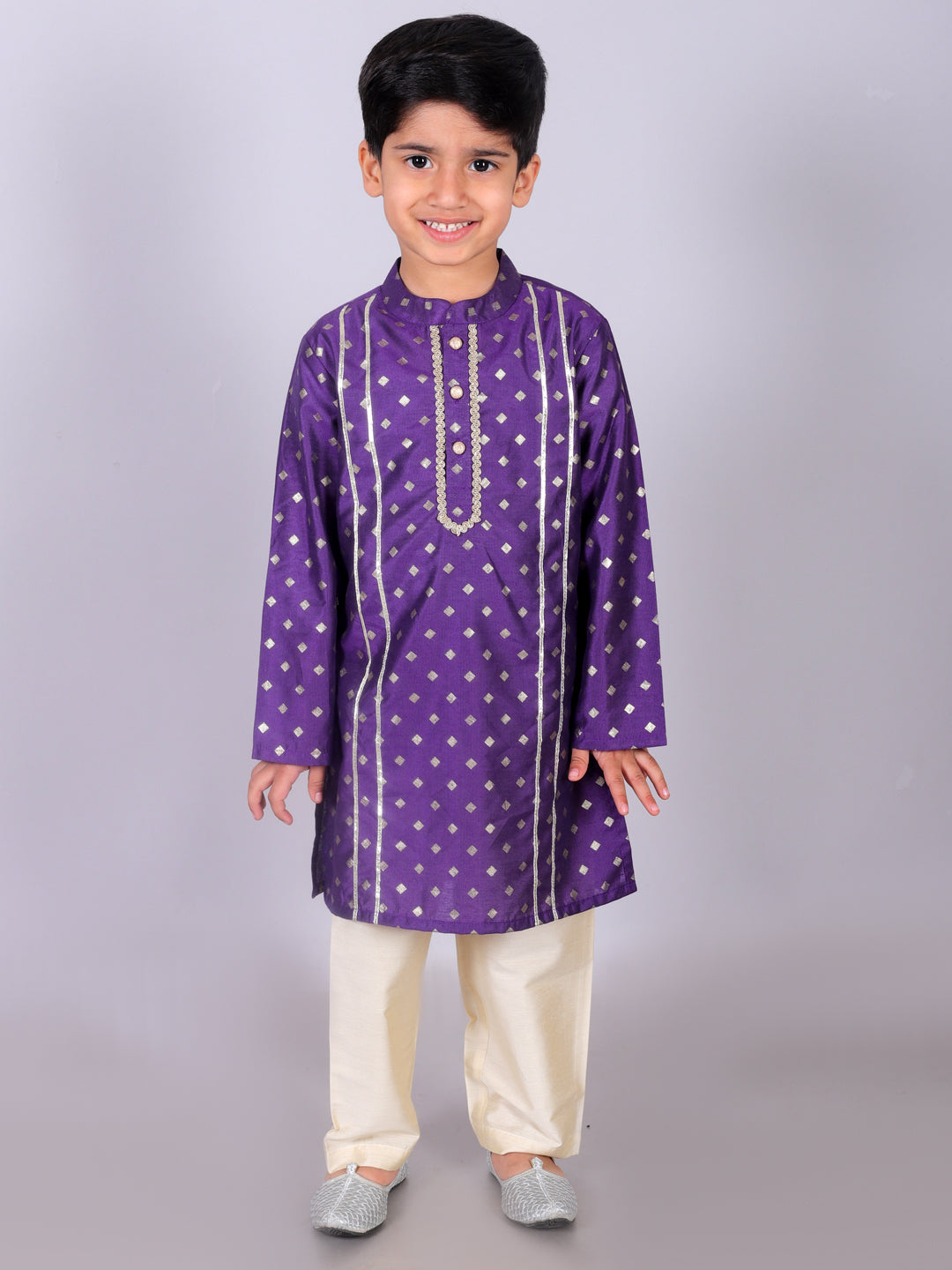 Zarqa Boys Purple Kurta with Golden pant set