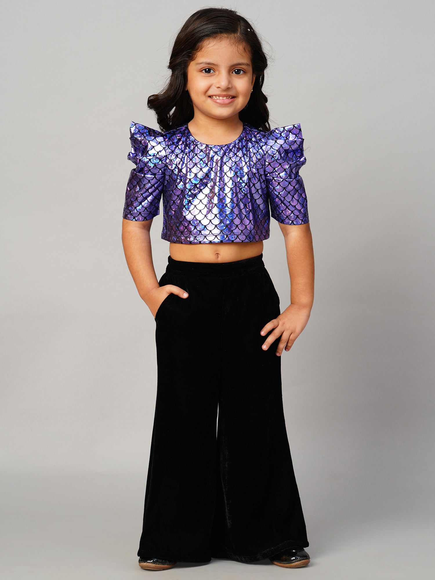 Razzle Dazzle Girls Party Purple Shimmer Top With Palazzo Pant