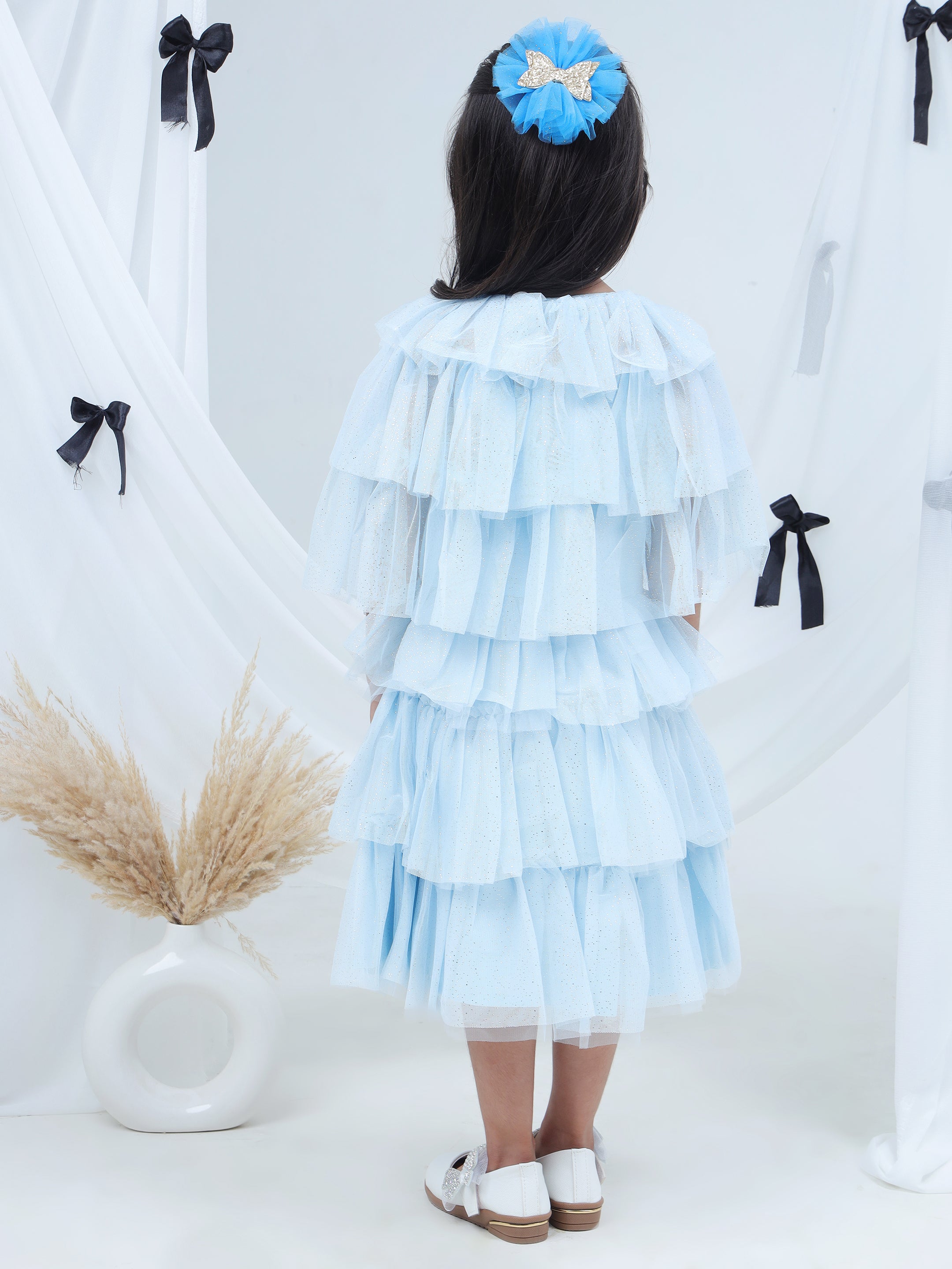 Razzle Dazzle Sky Blue Party Dress with Shrug for Girls