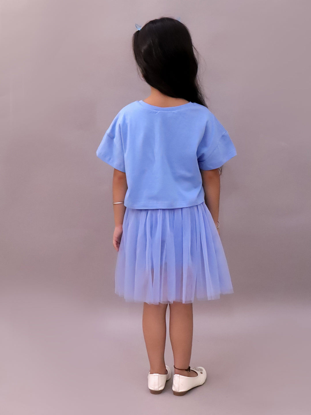 Paris Night Blue T-shirt with Skirt Set For Girls