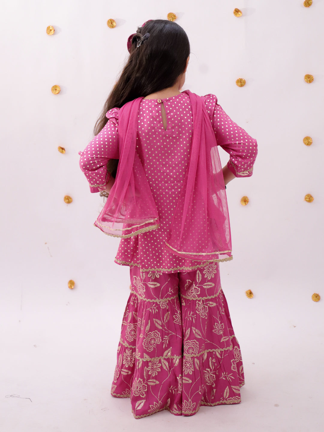 Khilkhilahat Pink Kurta Sharara With Dupatta Set For Girls