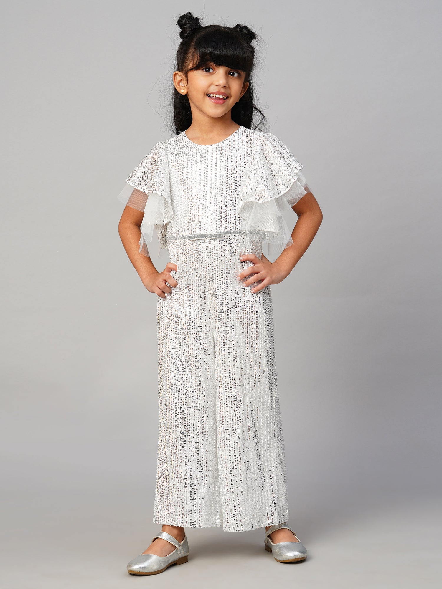 Razzle Dazzle Girls Sequins White Party Jumpsuit