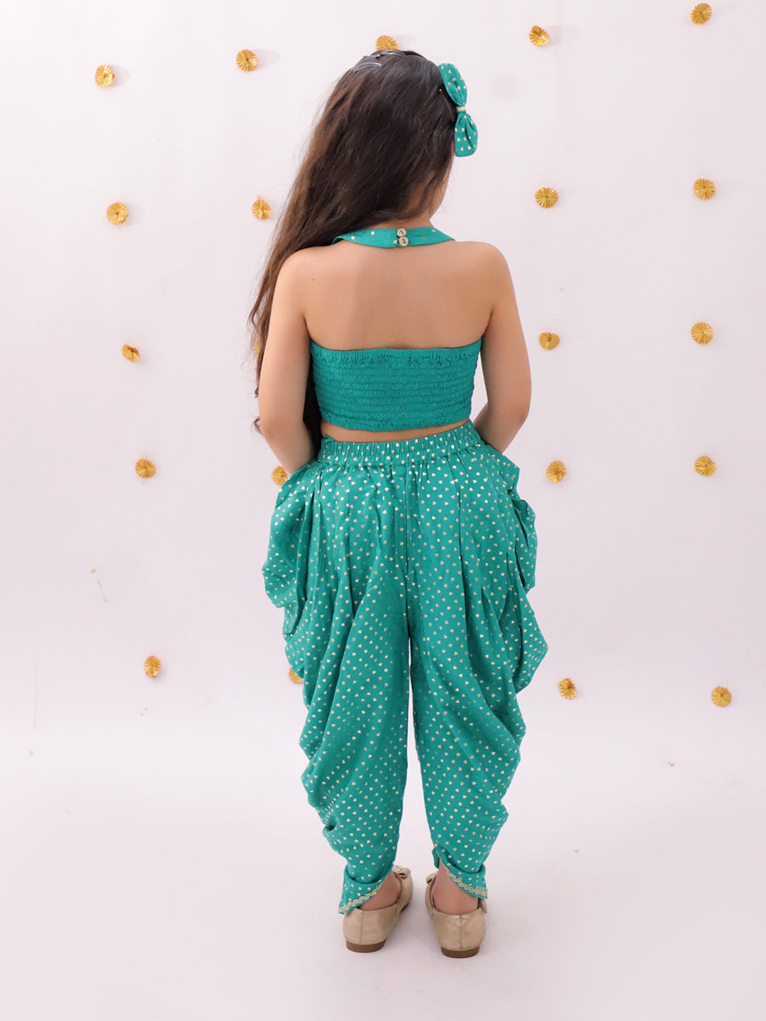 Khilkhilahat Green Crop Top and Dhoti Set For Girls