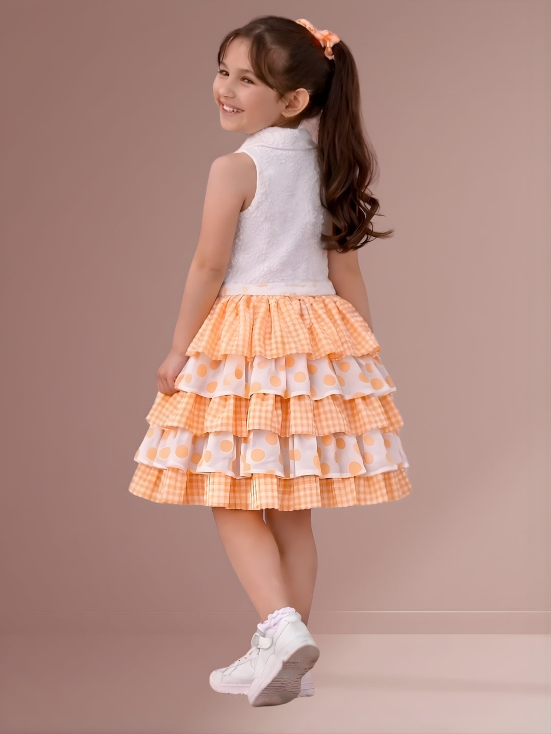 Citrus Crush Girls White Cotton Top and Orange Skirt