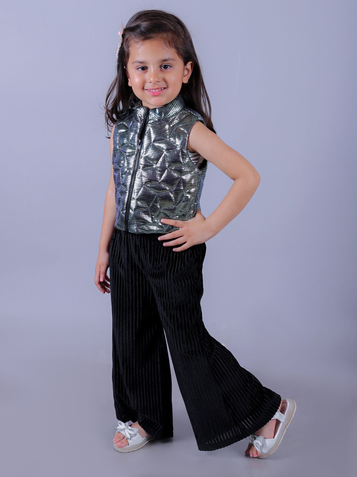 Glam Up Party Grey Shimmer Jacket For Girls