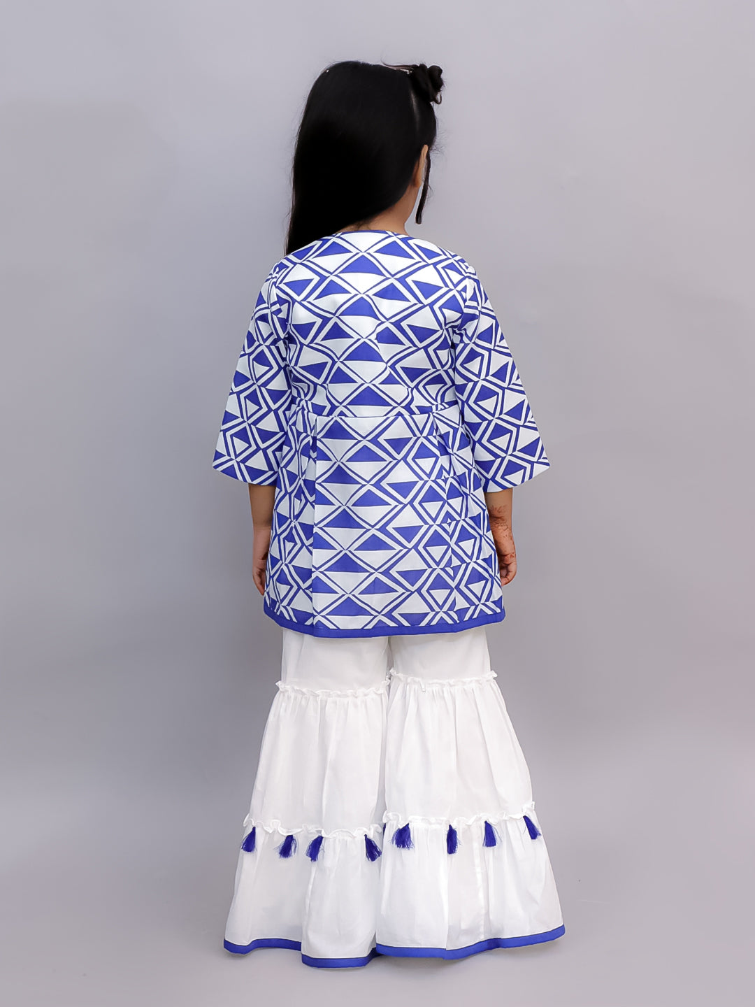 Shor-Gul Blue Kurta Sharara and Bustier Set For Girls