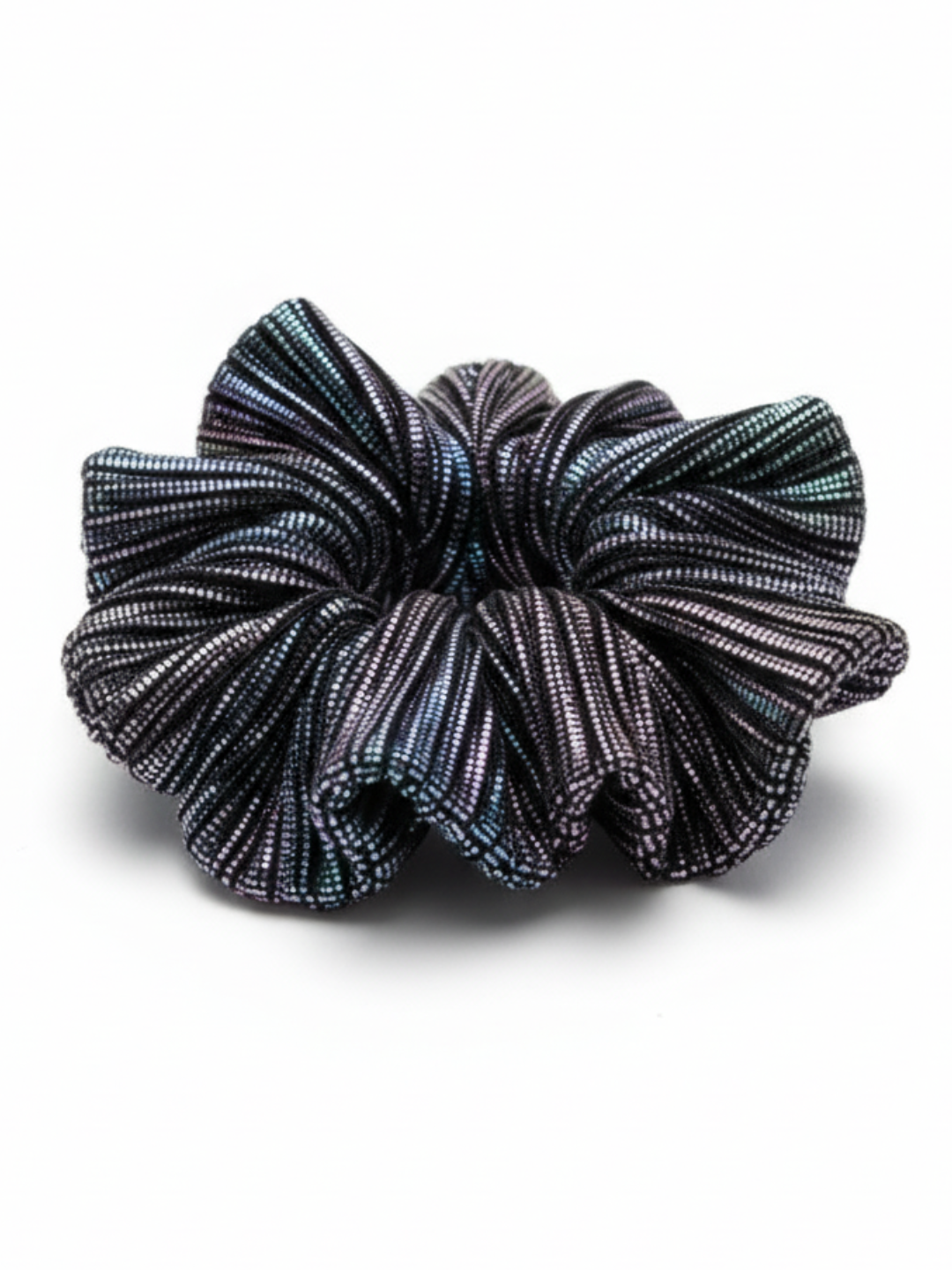 Lil Drama Shine Effect Black and Silver Metallic Hair Scrunchie - Grey