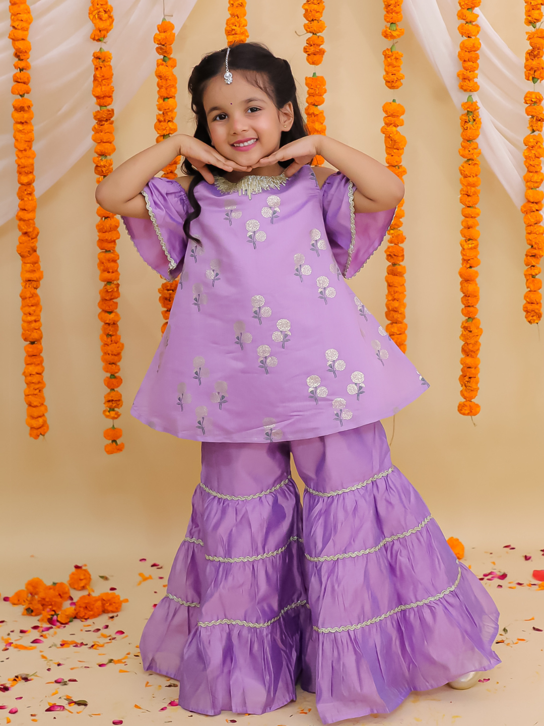 Mishti Purple Kurta and Sharara Set For Girls