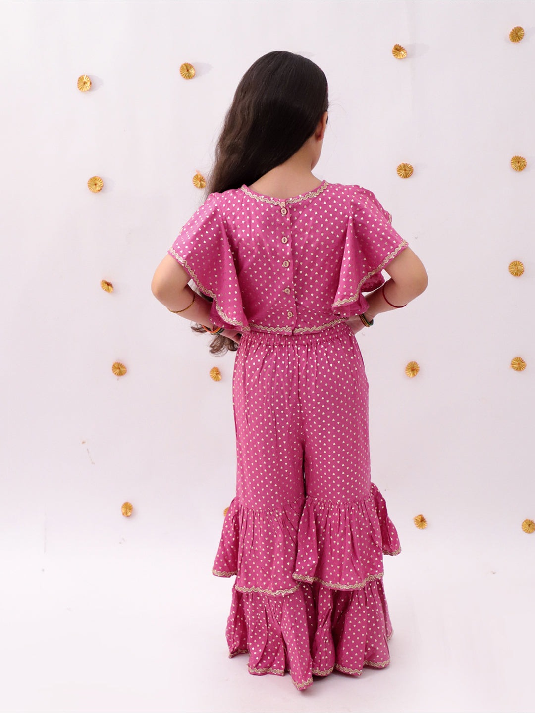 Khilkhilahat Pink Crop Top and Flare Pant Set For Girls