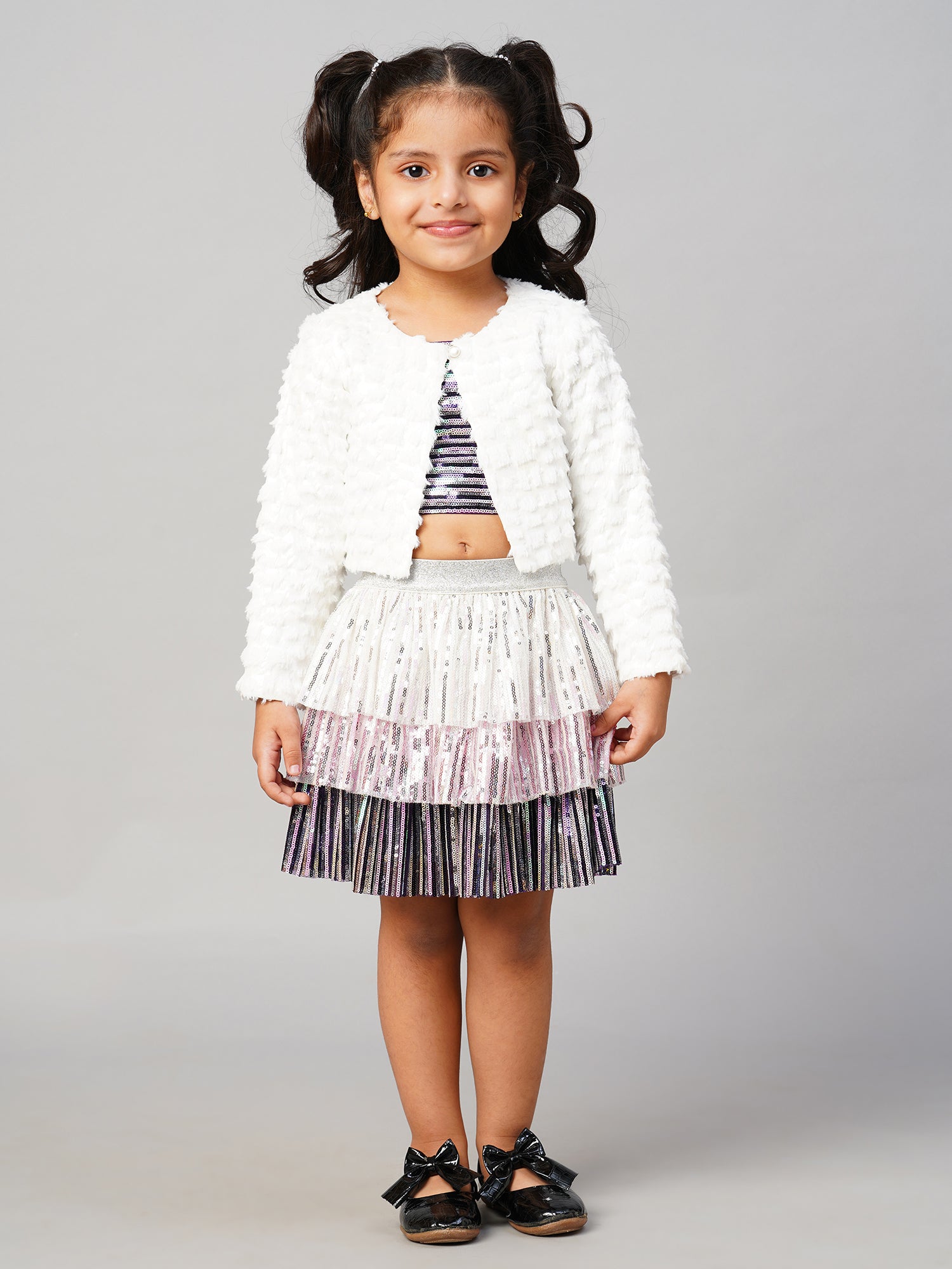 Razzle dazzle Party White Jacket for Girls