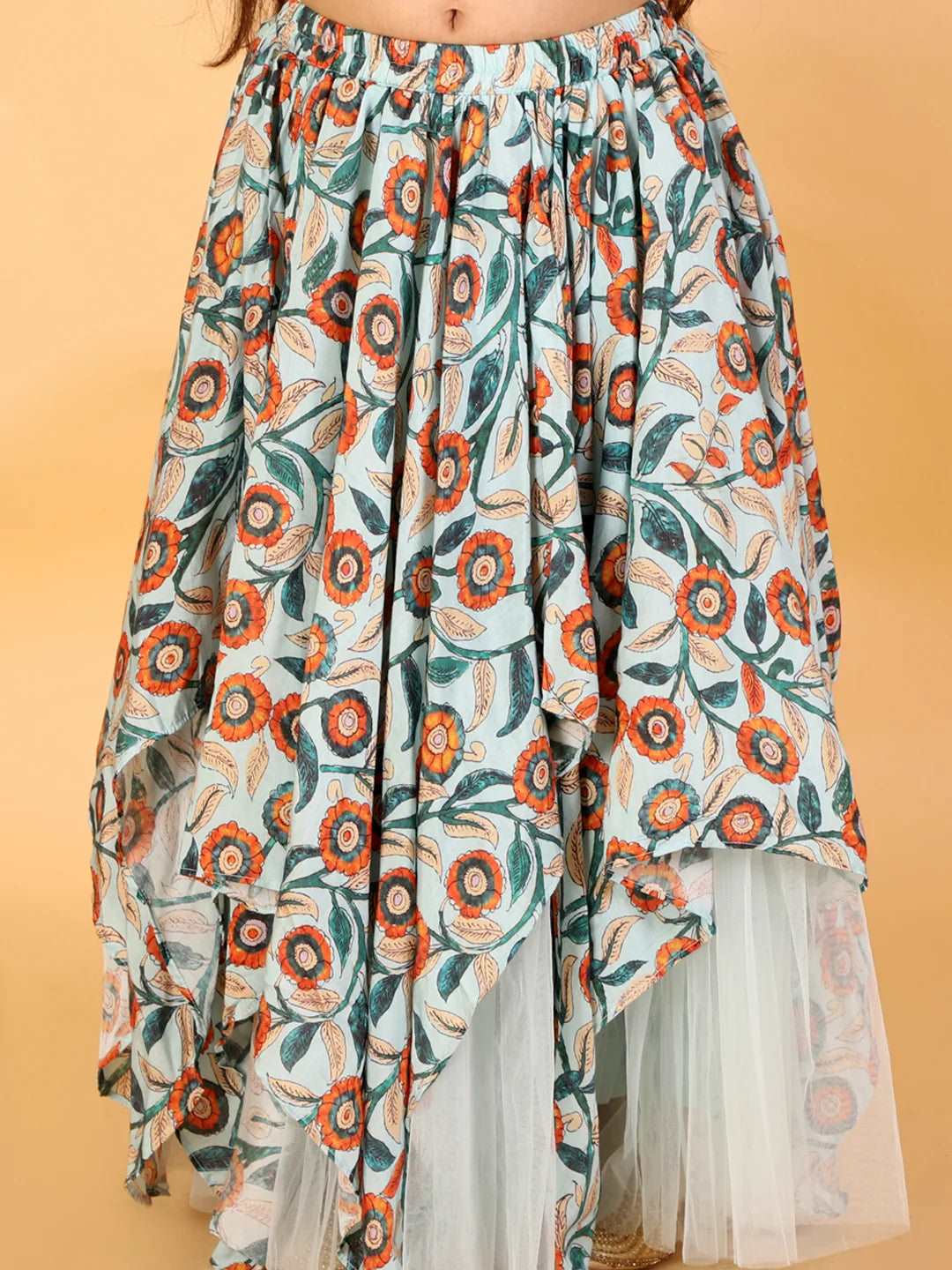 Girls embroidered choli with printed ghaghra set