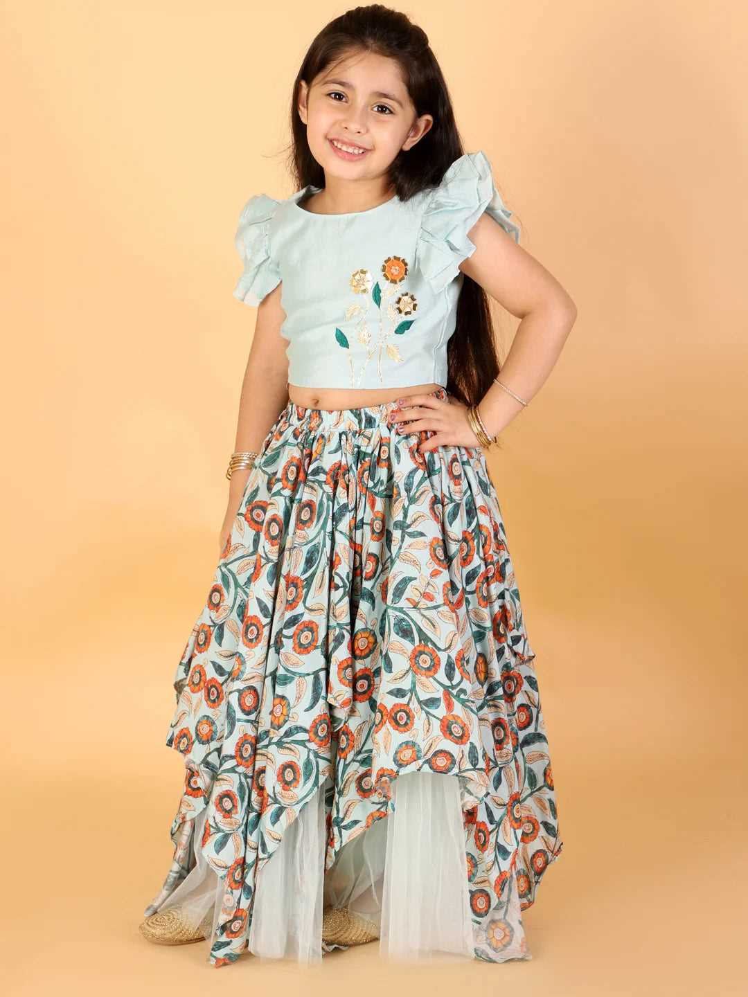 Girls embroidered choli with printed ghaghra set