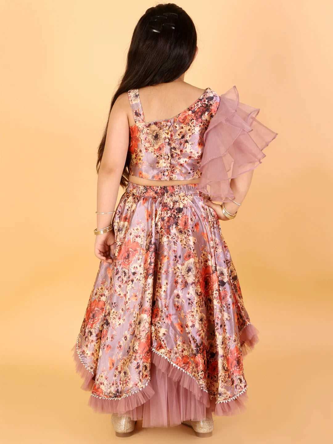 Girls choli with organza sleeves with printed ghaghra set