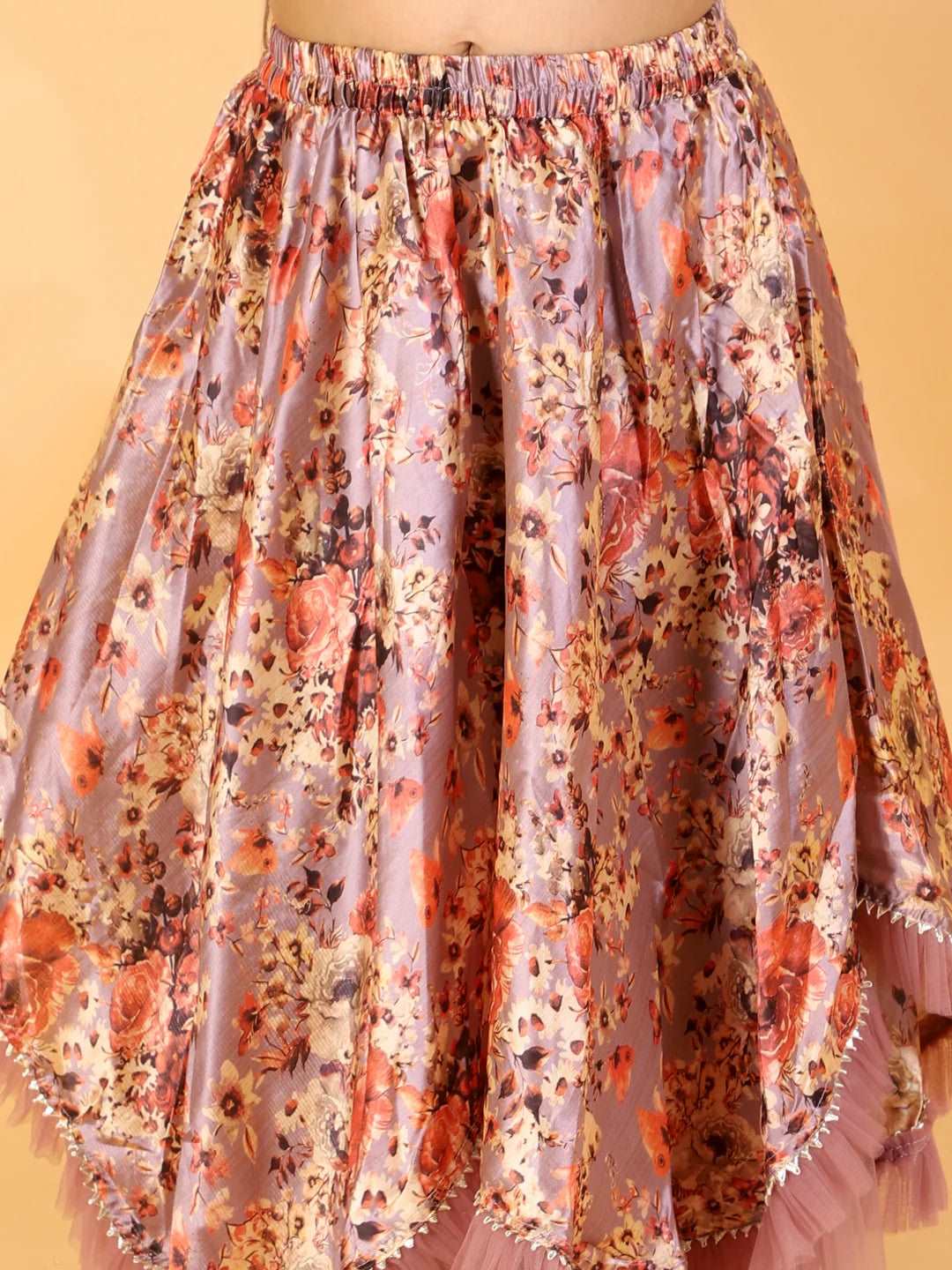 Girls choli with organza sleeves with printed ghaghra set