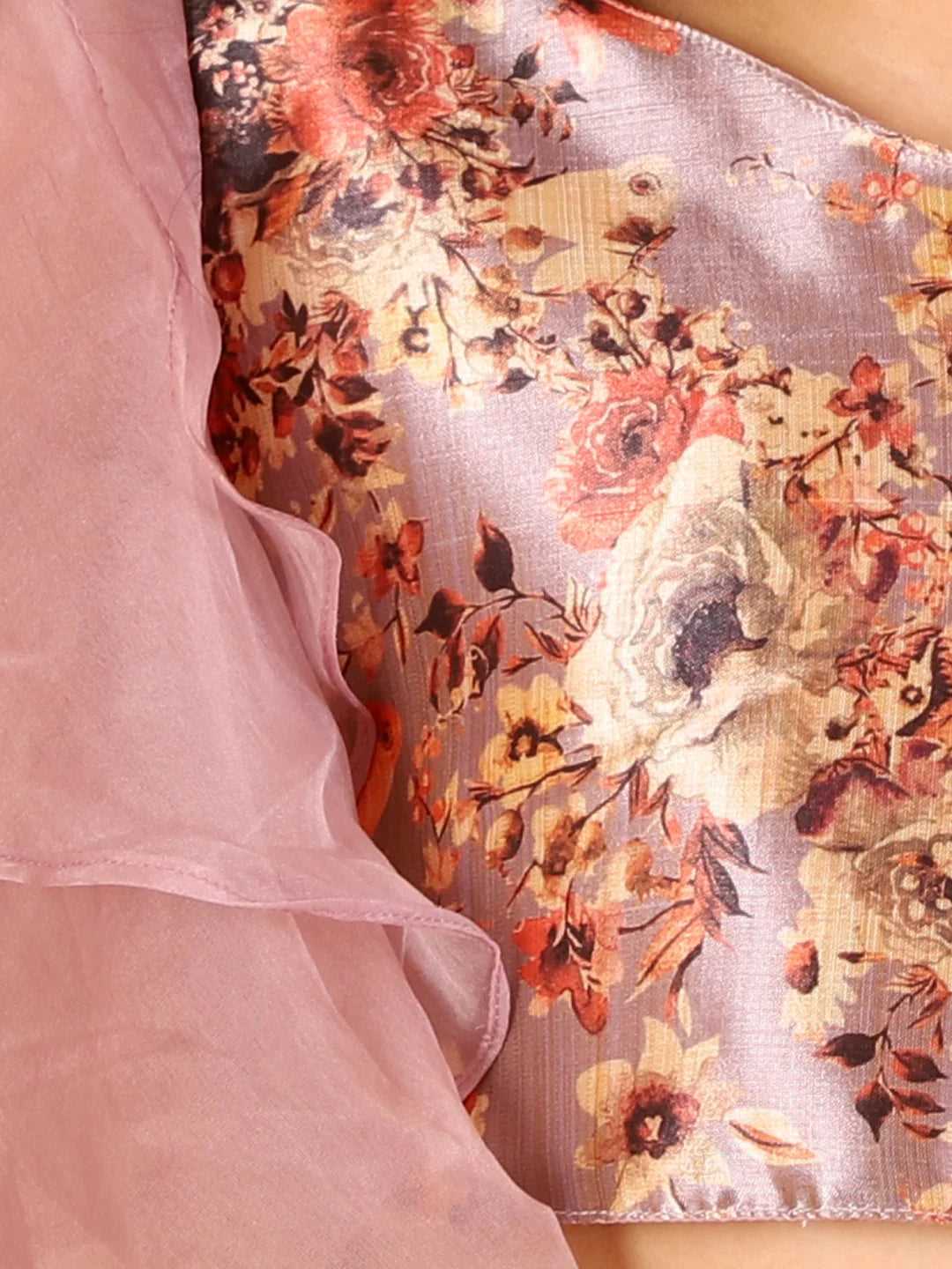 Girls choli with organza sleeves with printed ghaghra set