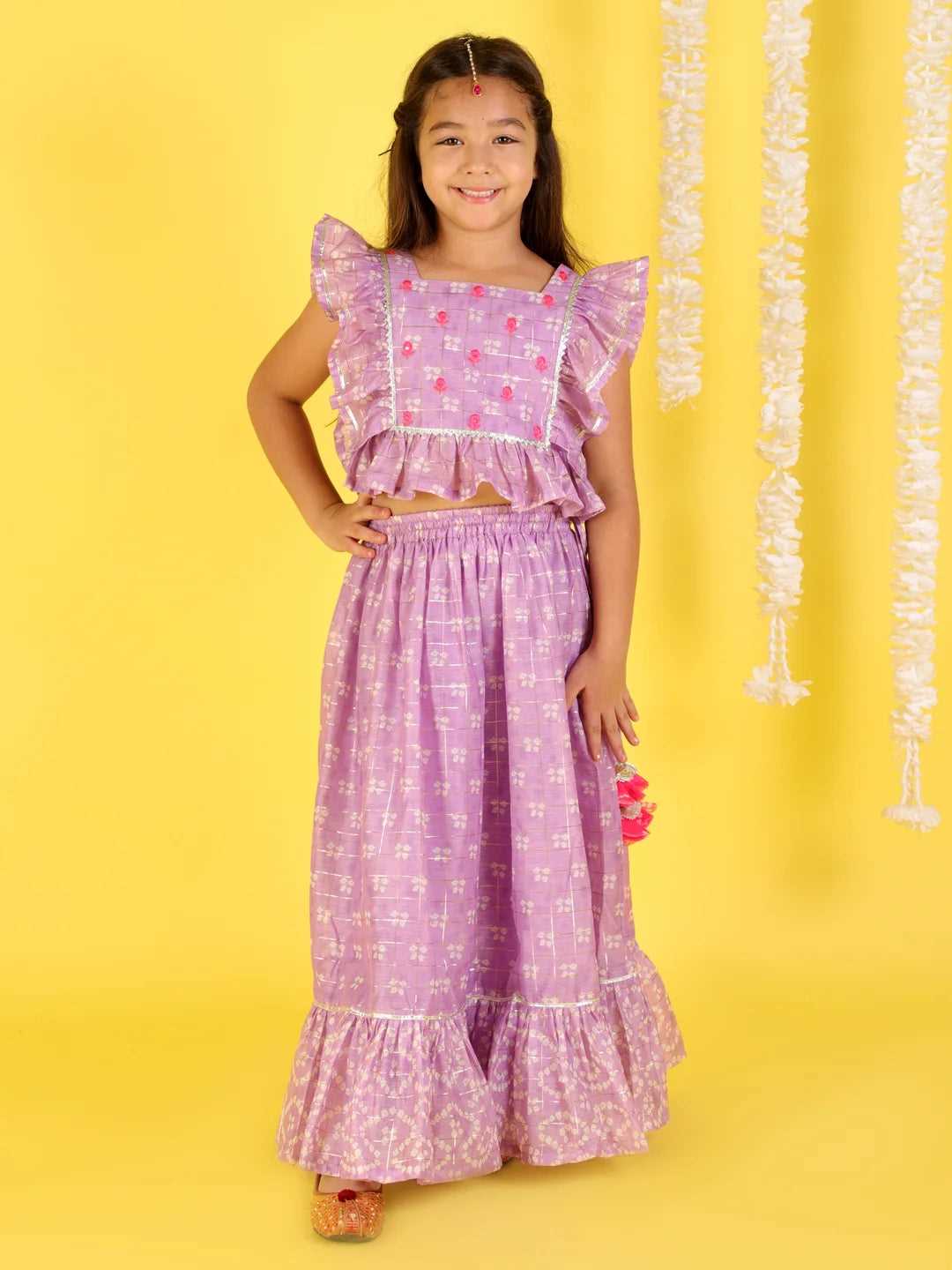 Girls printed chanderi lurex ghaghra choli set