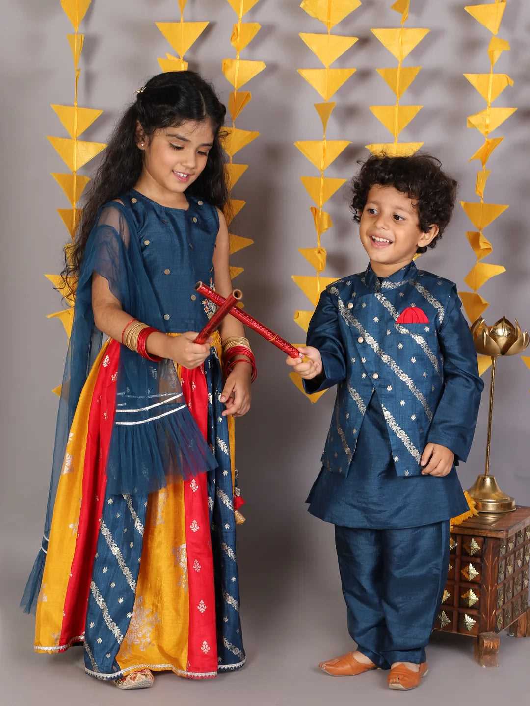 Girls jamavar choli with multicolor ghaghra & dupatta set