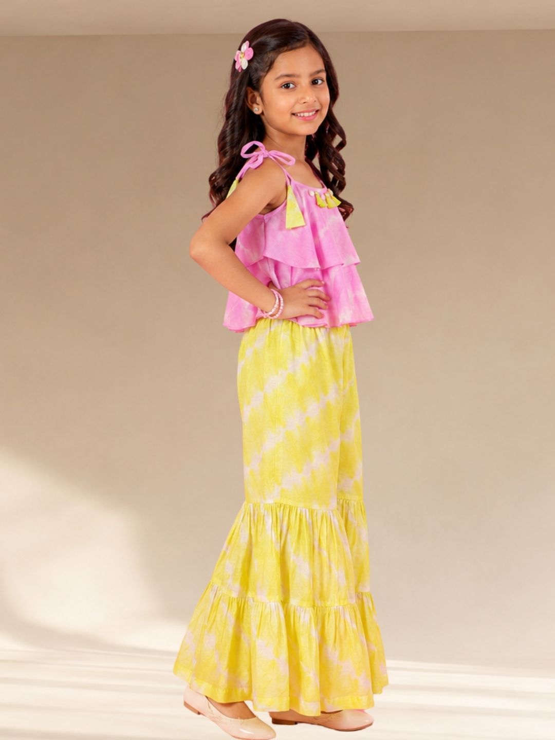 Shibori Girls Lavender Crop Top with Palazzo Co-ordinate set