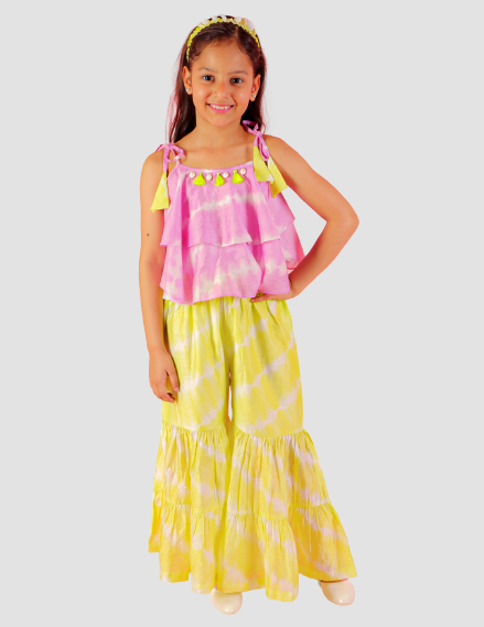 Girls Fusion Tie & Dye Flared Palazzo with Tiered Top