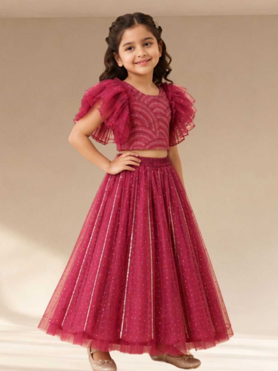 Bollywood Tadka Wine Ghagra Choli Dupatta set for Girls