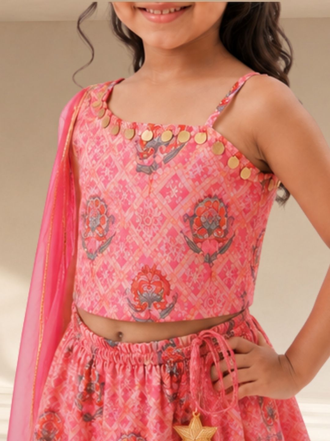 Raangoli Girls Pink Embroidered Lehanga Choli Set