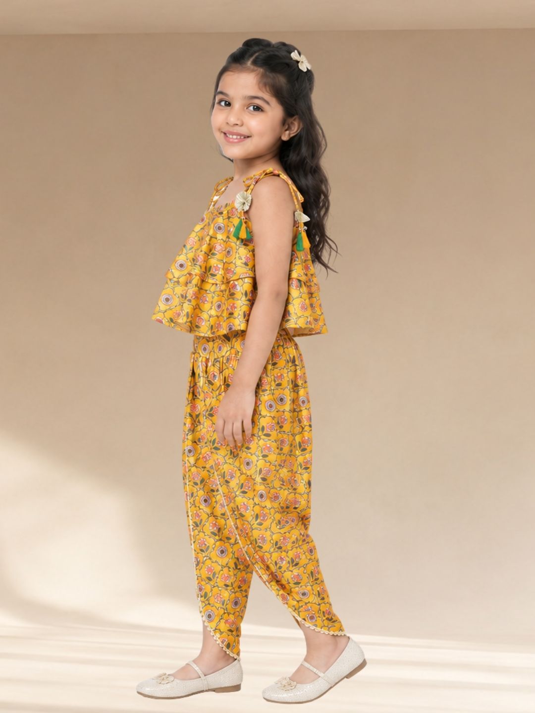 Golden Weaves Yellow Crop Top with Dhoti Co-ordinate set