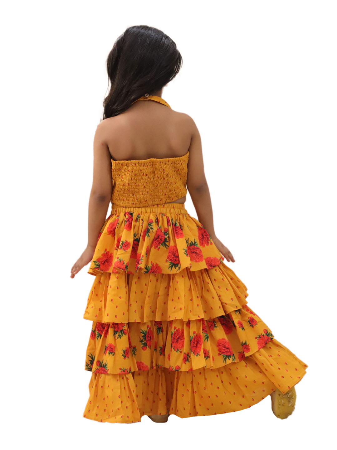 Genda Phool Mustard Choli and Lehanga Set For Girls