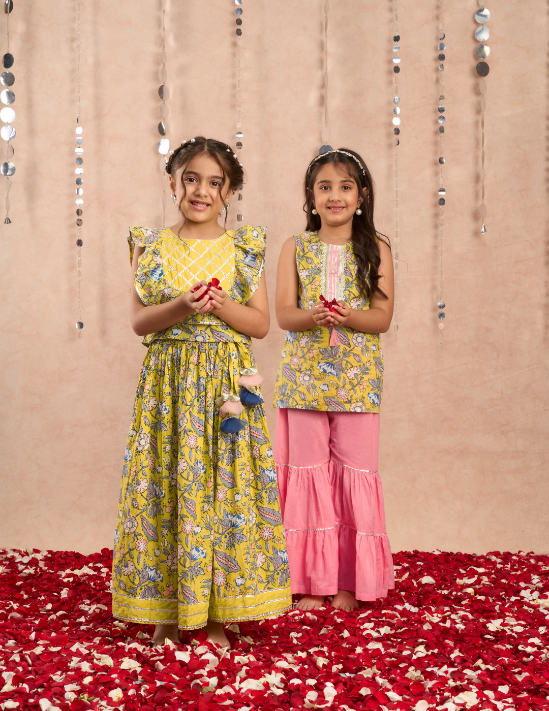 Girls stylish Folklore printed kurta with Sharara set