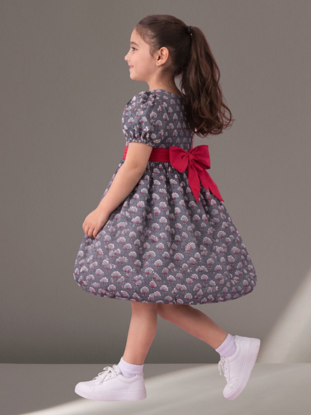 Citrus Crush Girls Grey Cotton Dress