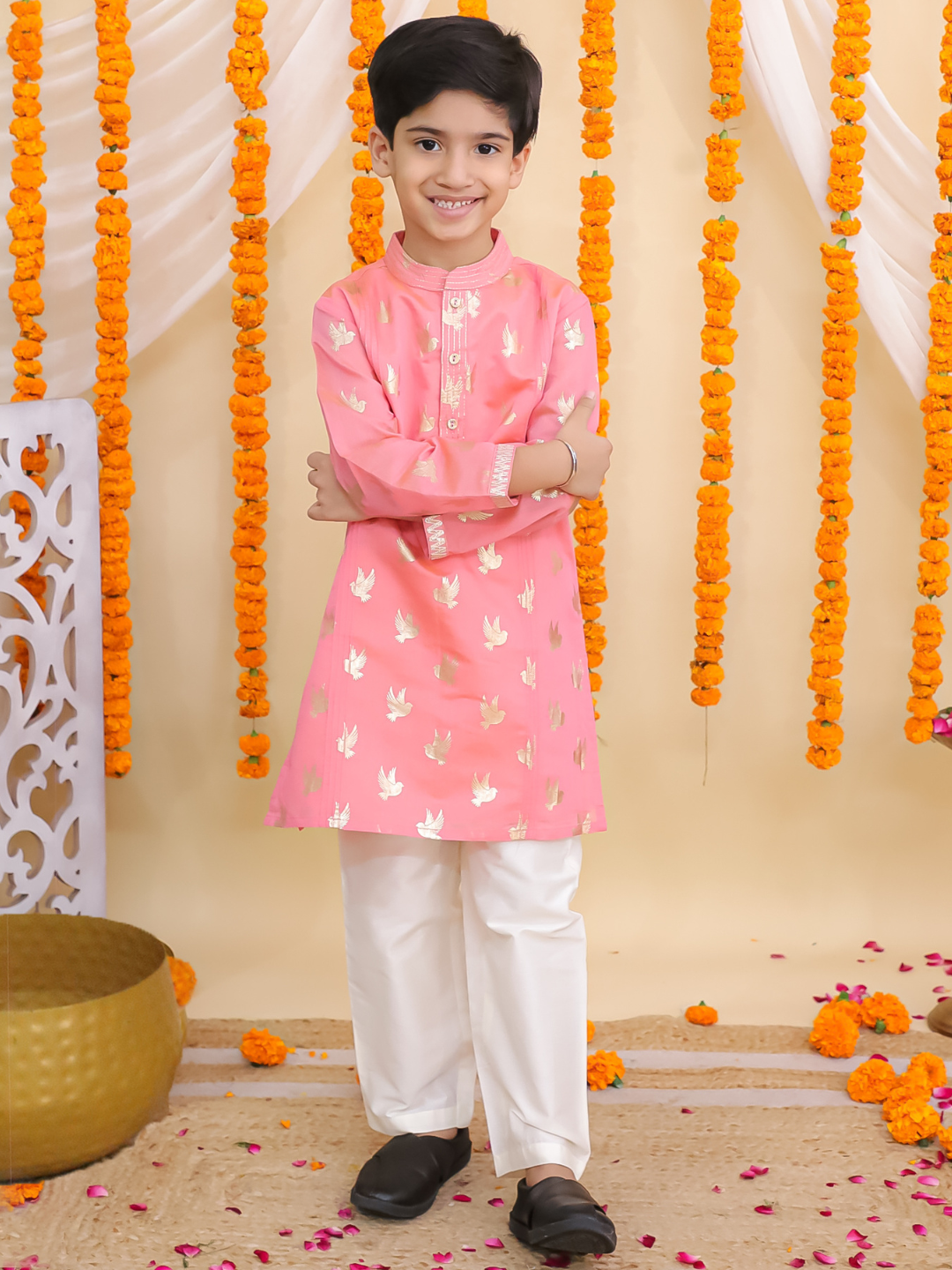 Mishti Peach Kurta Pyjama Set For Boys