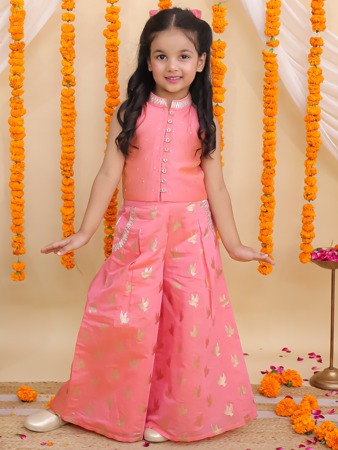 Mishti Peach Top and Pant Set For Girls